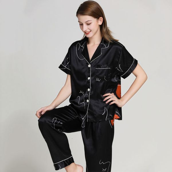 women's shorts print fashion woman simulation silk suit short sleeve trousers loose high archives pyjamas ct57, White;black
women's shorts print fashion woman simulation silk suit short sleeve trousers loose high archives pyjamas ct57, White;black