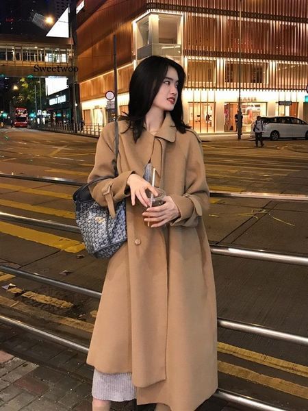 women's trench coats winter double-faced woolen waist belt coat mid-length womenr, Tan;black
women's trench coats winter double-faced woolen waist belt coat mid-length womenr, Tan;black