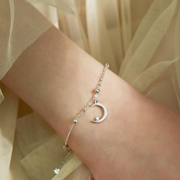 link, chain handmade silver color moon stars bracelet zircon friendship bracelets lucky transfer beads for fashion women, Black
link, chain handmade silver color moon stars bracelet zircon friendship bracelets lucky transfer beads for fashion women, Black