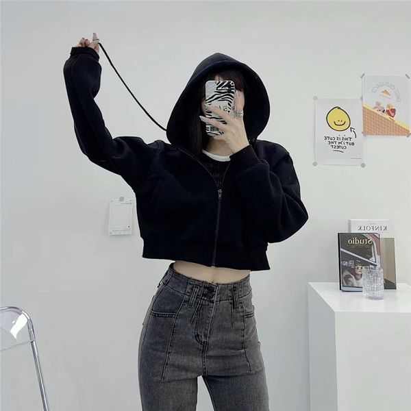 women's hoodies & sweatshirts spring and autumn street solid color short hooded plus fleece hoodie women, slim versatile zipper women, Black
women's hoodies & sweatshirts spring and autumn street solid color short hooded plus fleece hoodie women, slim versatile zipper women, Black