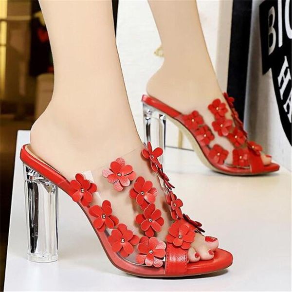 slippers classic ladies transparent pvc sandals women rivet flowers crystal square high heel party shoes mules, Black
slippers classic ladies transparent pvc sandals women rivet flowers crystal square high heel party shoes mules, Black