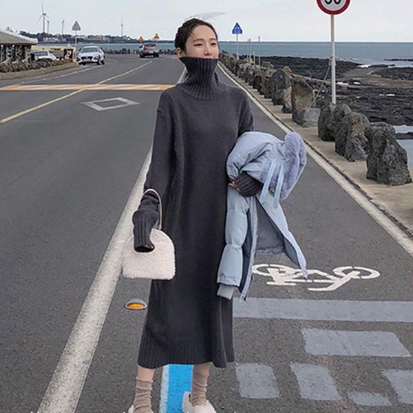 casual dresses vintage loose turtleneck long sweater dress women full sleeve korea warm pullover knitted female 2021 winter, Black;gray
casual dresses vintage loose turtleneck long sweater dress women full sleeve korea warm pullover knitted female 2021 winter, Black;gray