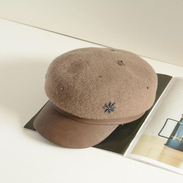 stingy brim hats 202109-hq-patchwork pu wool hat handmade beaded flower lady octagonal women visors cap, Blue;gray
stingy brim hats 202109-hq-patchwork pu wool hat handmade beaded flower lady octagonal women visors cap, Blue;gray