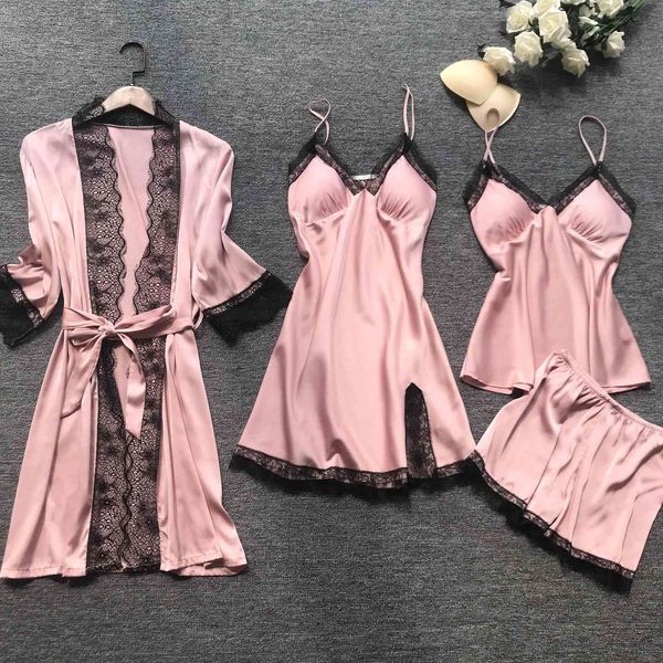 women's sleepwear a set of satin and silk women's pajamas, large stay at home, 4 pieces., Black;red
women's sleepwear a set of satin and silk women's pajamas, large stay at home, 4 pieces., Black;red