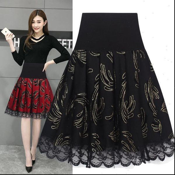 summer womens skirt high waist pleated skirts women vintage black printing stitching lace midi large size faldas largas mujer f157
summer womens skirt high waist pleated skirts women vintage black printing stitching lace midi large size faldas largas mujer f157