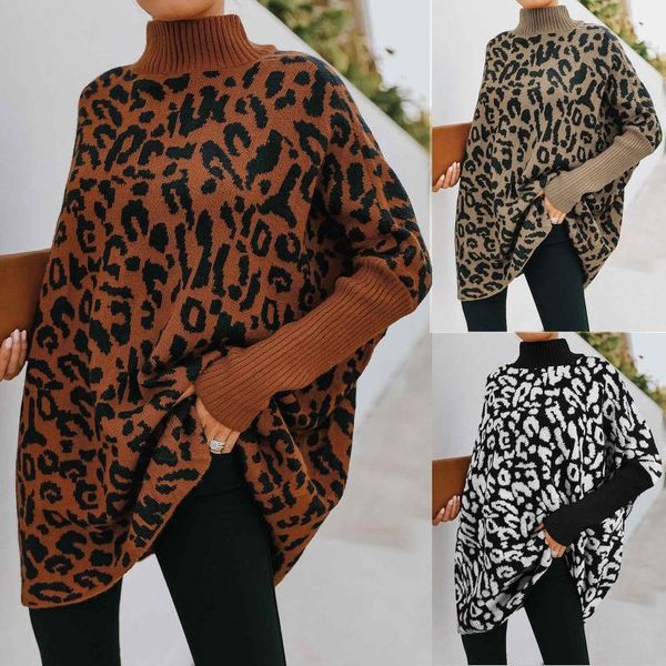 women's sweaters casual leopard print long-sleeve half-high round neck knitted oversized pullover, White;black
women's sweaters casual leopard print long-sleeve half-high round neck knitted oversized pullover, White;black