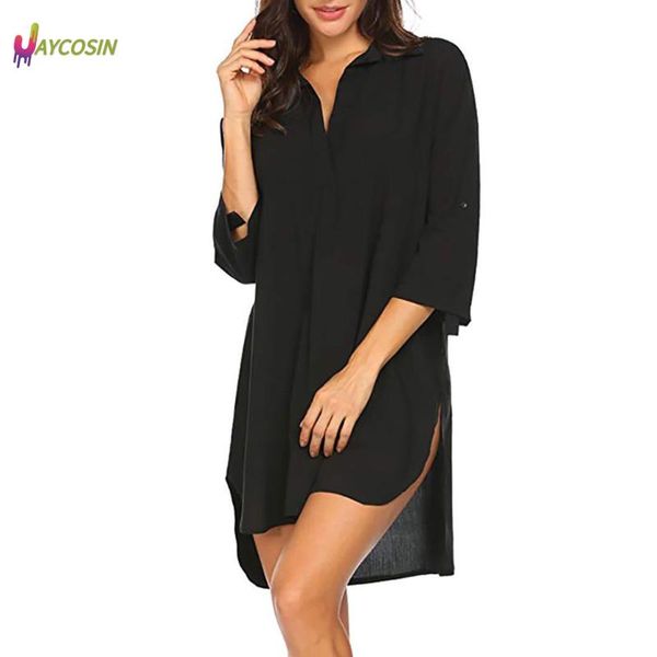 women's swimwear chiffon blouse summer loose shirt solid color three-quarter sleeve dress plus size blusas mujer, White;black
women's swimwear chiffon blouse summer loose shirt solid color three-quarter sleeve dress plus size blusas mujer, White;black