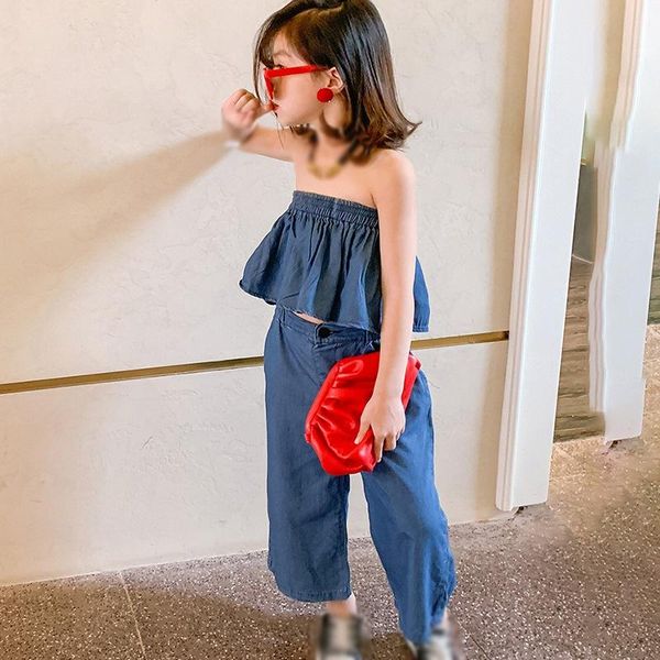 clothing sets girls 2pcs set denim sleeveless wrap-up +wide-leg pants kid summer girl casual cool outfit suit, White
clothing sets girls 2pcs set denim sleeveless wrap-up +wide-leg pants kid summer girl casual cool outfit suit, White