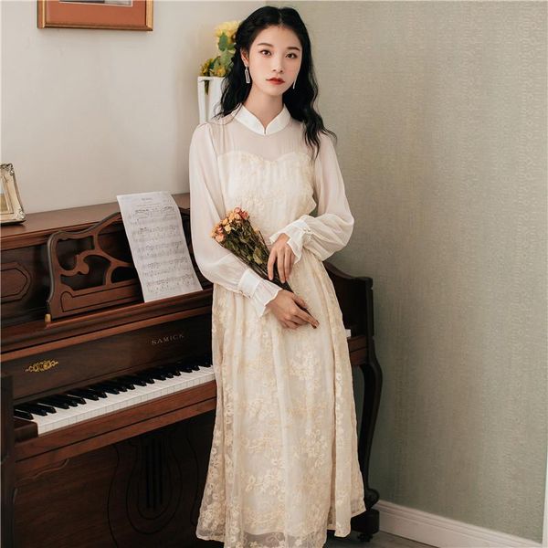 casual dresses french romantic improved cheongsam dress vestidos embroidery fairy holiday long flare sleeve vintage retro a line, Black;gray
casual dresses french romantic improved cheongsam dress vestidos embroidery fairy holiday long flare sleeve vintage retro a line, Black;gray