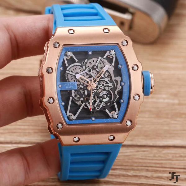 wristwatches men watch black rubber sapphire glass automatic mechanical rose gold tourbillion calendar skeleton watches, Slivery;brown
wristwatches men watch black rubber sapphire glass automatic mechanical rose gold tourbillion calendar skeleton watches, Slivery;brown