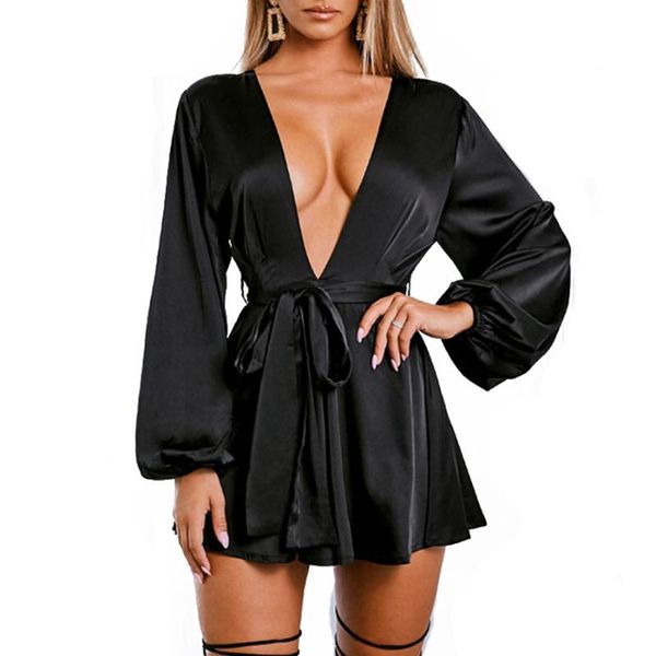 long sleeve dress women deep v neck with sash mini club party satin mt4561 casual dresses, Black;gray
long sleeve dress women deep v neck with sash mini club party satin mt4561 casual dresses, Black;gray