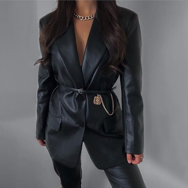 black faux leather jacket single breasted lapel pocket long sleeve high street fashion autumn winter coat women's jackets, Black;brown
black faux leather jacket single breasted lapel pocket long sleeve high street fashion autumn winter coat women's jackets, Black;brown