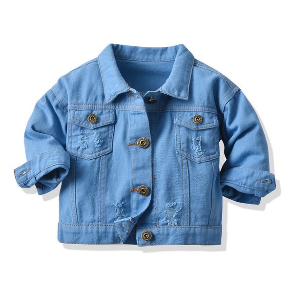 candy color denim coat children's short lapel multi color long sleeve denim jacket, White 
candy color denim coat children's short lapel multi color long sleeve denim jacket, White