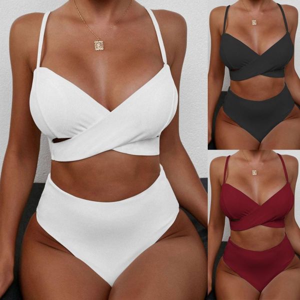 women's swimwear 2021 style pit stripe crossed high waist split bikini, White;black
women's swimwear 2021 style pit stripe crossed high waist split bikini, White;black