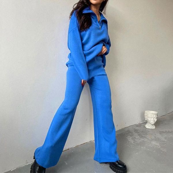women's two piece pants women casual knitted sweater sets tracksuit zip pullovers and wide leg set female winter outfits, White
women's two piece pants women casual knitted sweater sets tracksuit zip pullovers and wide leg set female winter outfits, White