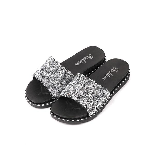 slippers summer fashion sequins casual sandals and women wear flat bottom flip shoes flops, Black
slippers summer fashion sequins casual sandals and women wear flat bottom flip shoes flops, Black