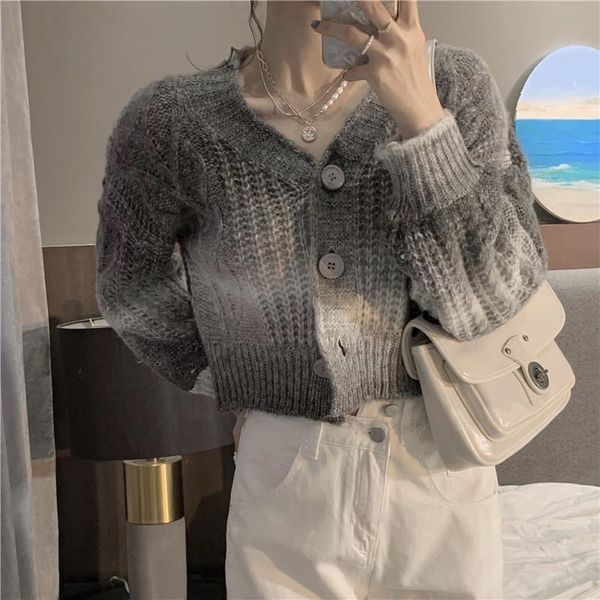 women's jackets spring and autumn 2021 retro knitted cardigan long-sleeved short clothes soft waxy sweater coat women, Black;brown
women's jackets spring and autumn 2021 retro knitted cardigan long-sleeved short clothes soft waxy sweater coat women, Black;brown