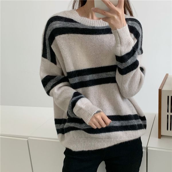 sweaters autumn korean stripe crew loose casual women o-neck fashion bottoming versatile pullover sweater, White;black
sweaters autumn korean stripe crew loose casual women o-neck fashion bottoming versatile pullover sweater, White;black