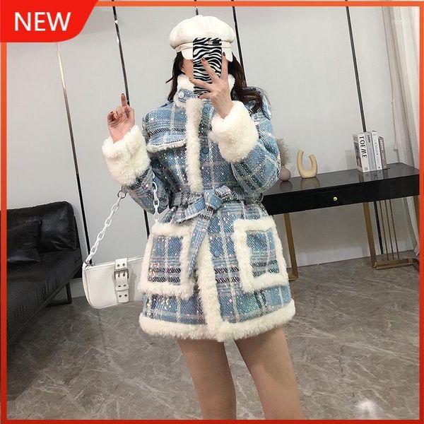 women's wool & blends korean style sequin stitching lamb coat clothing 2021 winter mid-length, Black
women's wool & blends korean style sequin stitching lamb coat clothing 2021 winter mid-length, Black