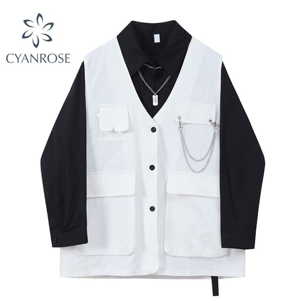 gothic punk blouses women streetwear spring korean fashion solid clothes long sleeve pocket oversized goth shirt with chain 210515, White
gothic punk blouses women streetwear spring korean fashion solid clothes long sleeve pocket oversized goth shirt with chain 210515, White