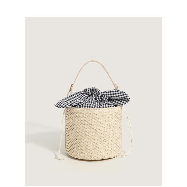 bow check bucket straw bag for women 2021 
bow check bucket straw bag for women 2021