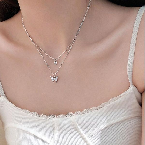 pendant necklaces fashion women diamond butterfly double-layer for girl wedding gift jewelry accessories, Silver
pendant necklaces fashion women diamond butterfly double-layer for girl wedding gift jewelry accessories, Silver