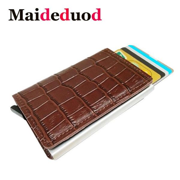 card holders maideduod 2021 rfid holder mini genuine leather business aluminium purse automatic up case, Brown;gray
card holders maideduod 2021 rfid holder mini genuine leather business aluminium purse automatic up case, Brown;gray