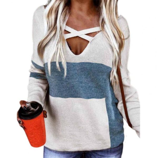 women's sweaters cross v neck long sleeved warm women 2021 fashion patchwork knitted jumper autumn winter loose sweater outerwear, White;black
women's sweaters cross v neck long sleeved warm women 2021 fashion patchwork knitted jumper autumn winter loose sweater outerwear, White;black