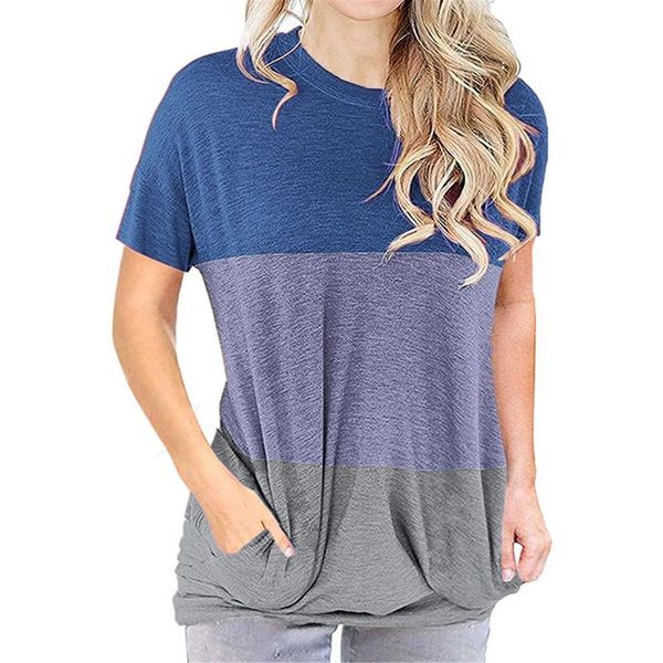 women's t-shirt casual color matching round neck loose short sleeves for summer d88, White
women's t-shirt casual color matching round neck loose short sleeves for summer d88, White