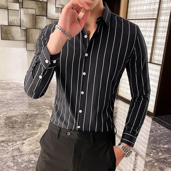men's casual shirts men 2021 spring autumn korea style handsome male slim fit business blouses long sleeve striped o294, White;black
men's casual shirts men 2021 spring autumn korea style handsome male slim fit business blouses long sleeve striped o294, White;black