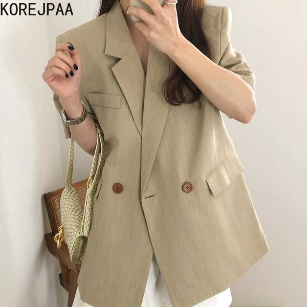 korejpaa women jackets summer french simple suit collar chic two buttons loose solid color all-match casual cardigan jacket 210526, Black;brown
korejpaa women jackets summer french simple suit collar chic two buttons loose solid color all-match casual cardigan jacket 210526, Black;brown