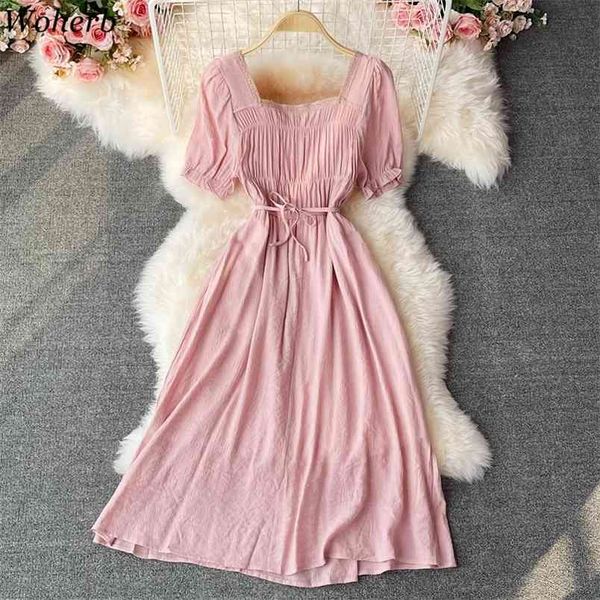 summer korean solid pleated dress sweet elegant bandage dresses vintage square collar csual all match vestidos de mujer 210519, Black;gray
summer korean solid pleated dress sweet elegant bandage dresses vintage square collar csual all match vestidos de mujer 210519, Black;gray