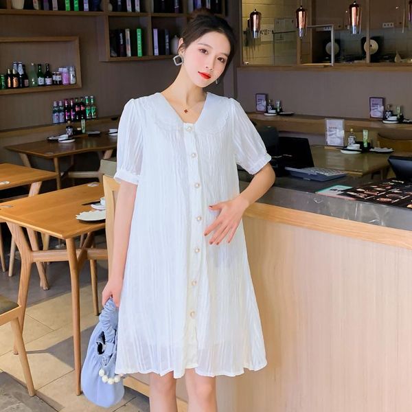 1030# maternity clothes summer white color turn down collar short sleeves stylish dress pregnant women mom dresses 
1030# maternity clothes summer white color turn down collar short sleeves stylish dress pregnant women mom dresses