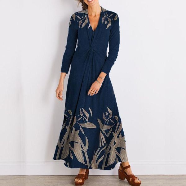 casual dresses vintage floral print party long women twist v neck maxi dress 2022 spring autumn fashion sleeve vestidos, Black;gray 
casual dresses vintage floral print party long women twist v neck maxi dress 2022 spring autumn fashion sleeve vestidos, Black;gray