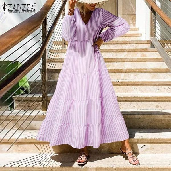 casual dresses zanzea 2021 women's striped ruffle dress spring patchwork puff sleeve maxi vestidos ladies a-line oversized robe, Black;gray
casual dresses zanzea 2021 women's striped ruffle dress spring patchwork puff sleeve maxi vestidos ladies a-line oversized robe, Black;gray