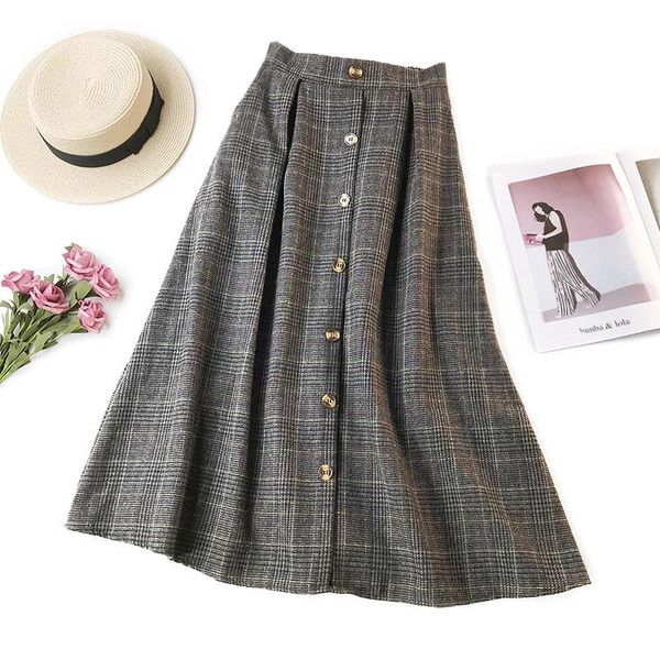 skirts 2021 autumn & winter arrival vintage plaid woolen long with single-row buttons office womens, Black
skirts 2021 autumn & winter arrival vintage plaid woolen long with single-row buttons office womens, Black