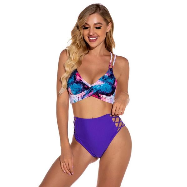 women's swimwear swimsuit cross strap high waist split body bikini, White;black