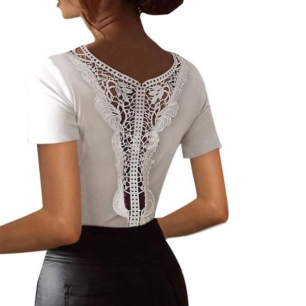 women's t-shirt women t-shirts summer solid color lace decor v-neck short sleeve back hollow out design slim pullovers for streetwe, White
women's t-shirt women t-shirts summer solid color lace decor v-neck short sleeve back hollow out design slim pullovers for streetwe, White