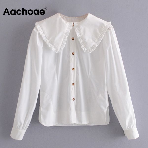 2021 elegant long sleeve white shirt women ruffles peter pan collar sweet blouse female casual shirts blouses, Black;white
2021 elegant long sleeve white shirt women ruffles peter pan collar sweet blouse female casual shirts blouses, Black;white