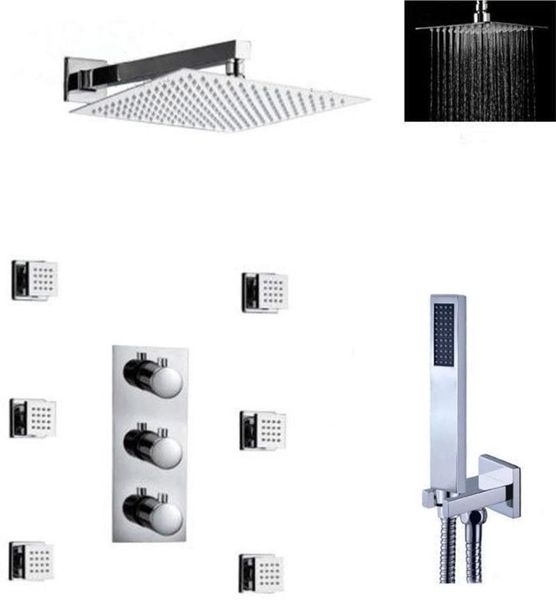 luxury shower system 12" rainfall ultra-thin shower&thermostatic mixer valve with 6pcs massage body jets chrome polished bathroom sets
luxury shower system 12" rainfall ultra-thin shower&thermostatic mixer valve with 6pcs massage body jets chrome polished bathroom sets