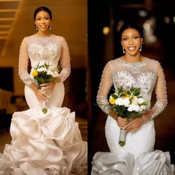 2022 mermaid ruffles wedding dresses bridal gown 34 long sleeves lace applique beaded tiered skirt organza custom made african pl6407501, White
2022 mermaid ruffles wedding dresses bridal gown 34 long sleeves lace applique beaded tiered skirt organza custom made african pl6407501, White