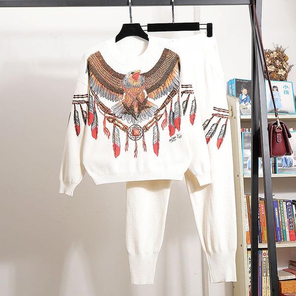 set female white tracksuit autumn fashion beading eagle pattern knitted sweater pencil pants women loose casual 2 piece outfits women's
set female white tracksuit autumn fashion beading eagle pattern knitted sweater pencil pants women loose casual 2 piece outfits women's
