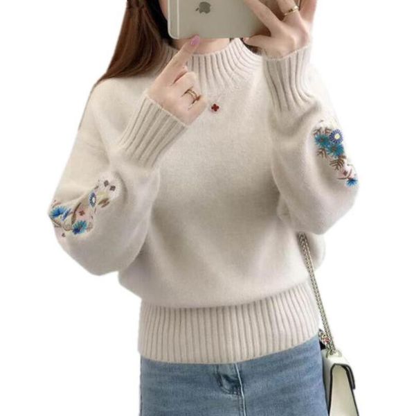 women's sweaters winter thick warm beautiful embroidery turtleneck sweater women long sleeve knit pullover female pull femme, White;black
women's sweaters winter thick warm beautiful embroidery turtleneck sweater women long sleeve knit pullover female pull femme, White;black