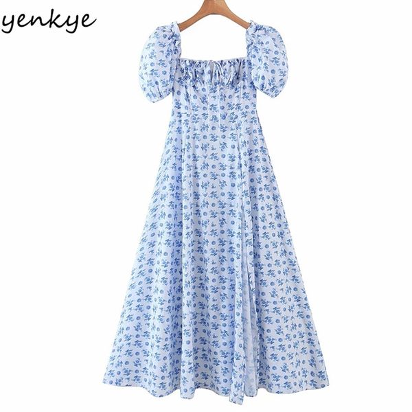 blue floral print elegant long maxi dress women square neck short sleeve slits a-line summer robe longue 210514, Black;gray
blue floral print elegant long maxi dress women square neck short sleeve slits a-line summer robe longue 210514, Black;gray