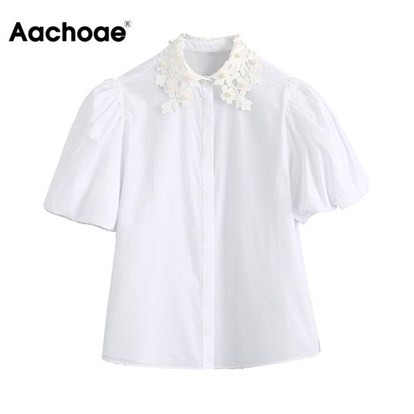 aachoae women elegant lace patchwork white cotton blouse fashion faux pearl beading tunic puff short sleeve female shirts 210413
aachoae women elegant lace patchwork white cotton blouse fashion faux pearl beading tunic puff short sleeve female shirts 210413