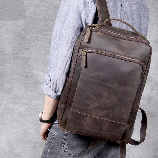 vintage crazy horse leather backpack large 14" laprucksack genuine school bag travel backapack
vintage crazy horse leather backpack large 14" laprucksack genuine school bag travel backapack