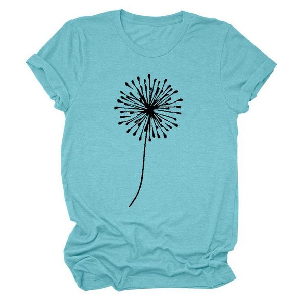 women's t-shirt trendy dandelion print short-sleeved simple casual loose round neck one, White
women's t-shirt trendy dandelion print short-sleeved simple casual loose round neck one, White