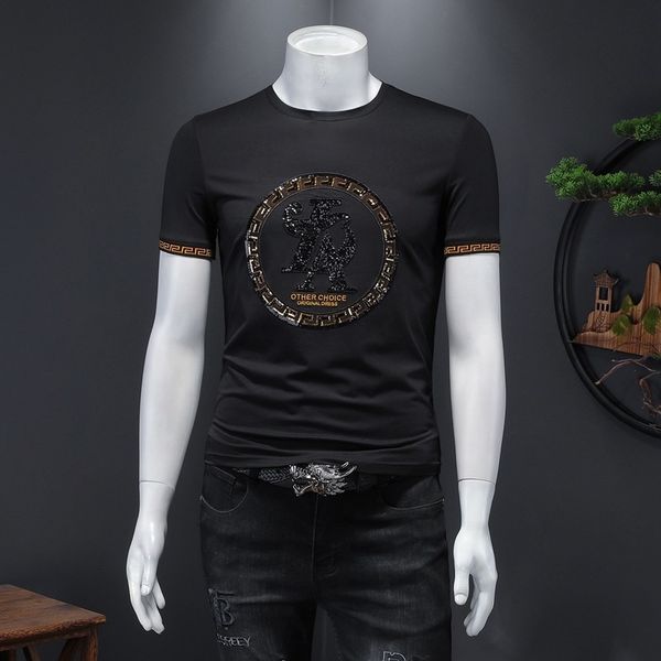 fashion t shirts 2021 summer men's short sleeve mercerized cotton round neck embroidery gilded half non iron, White;black
fashion t shirts 2021 summer men's short sleeve mercerized cotton round neck embroidery gilded half non iron, White;black
