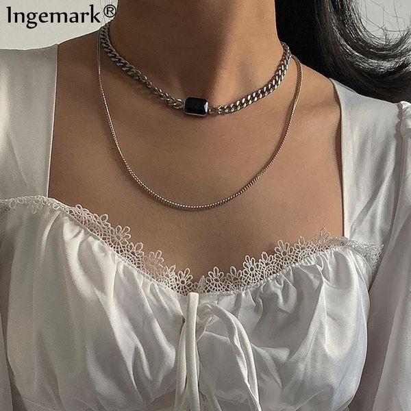 pendant necklaces multilayer stainless steel chain for women men goth black crystal necklace fashion friends jewelry accessories, Silver
pendant necklaces multilayer stainless steel chain for women men goth black crystal necklace fashion friends jewelry accessories, Silver