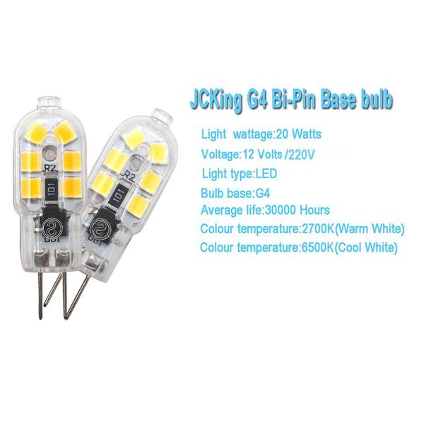 other lighting bulbs & tubes jcking g4 led light bi-pin base 1.5w (20w halogen bulb equivalent) ac12v/220v warm white 2700k /cool 6500k
other lighting bulbs & tubes jcking g4 led light bi-pin base 1.5w (20w halogen bulb equivalent) ac12v/220v warm white 2700k /cool 6500k
